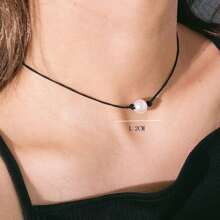 1pc Beaded Pearl Wax Rope Leather Necklace - A Bead - View 3