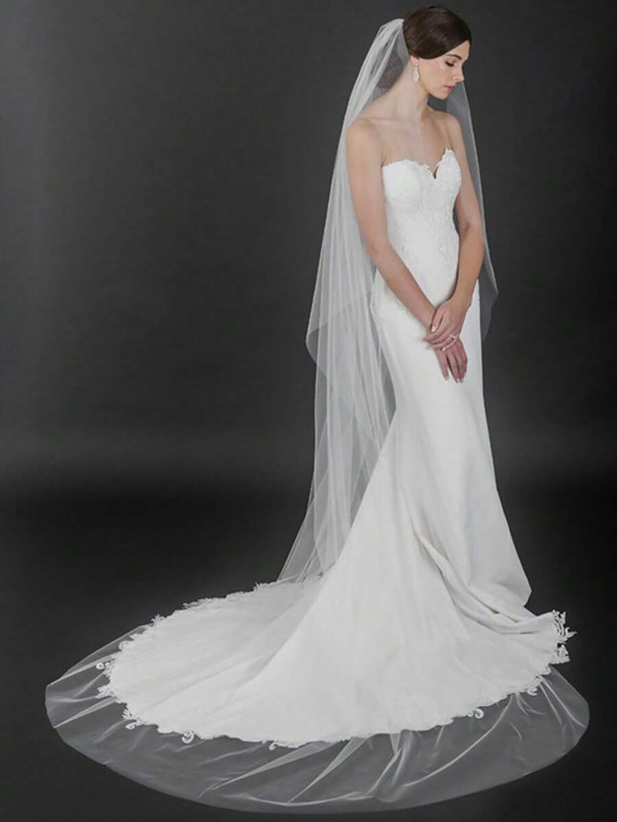 1 Pc Women's 1 Tier Cathedral Length Soft Tulle Wedding Bridal Veil With Metal Comb For Wedding Party White Ivory - Multicolor - View 1