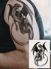 1pc Black Classic Mythical Flying Dragon Pattern Large Body Temporary Tattoo Sticker For Arms/Chest/Belly/Back - Black - View 2