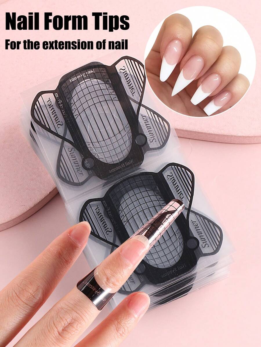 100pcs French Nail Form Tips Acrylic UV Gel Extension Curl Form Nail Gel Sticker Art Guide Mold Manicure Stencil Acrylic Tool - Multicolor - View 1