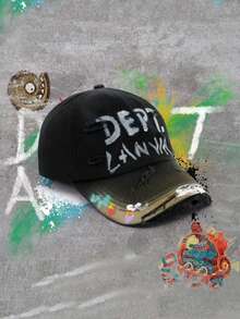 棒球愛好者的帽子：男女適用的塗鴉、破洞、洗舊棒球帽，配有定制圖畫和字母。非常適合戶外活動和旅行，時尚且可遮擋陽光。