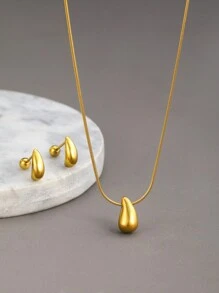 2件套闪亮水滴首饰套装，适合女士派对佩戴 - 金黃色 - 查看 10