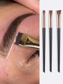 3pcs/Set Makeup Brush Full Kit Cosmetics Tools Dagger-Shaped Eyeshadow Brush Set Ultra-Thin Laying Knitted Eyeliner Brush Lip Brush Slanting Head Eyebrow Brush - latte color - View 1