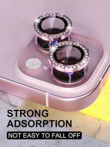 Rhinestone Camera Lens Protector Film Set For Phone 12/12 Mini/12 Pro/12 Pro Max,Phone 13/13 Mini/13 Pro/13 Pro Max,Phone 11/11 Pro/11 Pro Max,Phone 14/14 Puls/14 Pro/14 Pro Max,Phone 15/15 Puls/15 Pro/15 Pro Max, Inlaid Imitation Diamond Decorated Camera Cover Tempered Glass Protecting Cover, Colorful Imitation Diamond - Pink - View 6