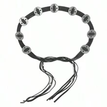 1入式齒輪朋克復古風格流蘇珠飾金屬裝飾腰帶,適用於牛仔褲街頭風格 - 黑色 - 查看 2