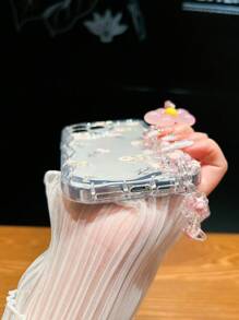 1pc Transparent Floral Phone Lanyard Strap, Compatible With Apple Phone Case To Prevent Drops Waterproof Shockproof Anti-Fall Scratch Resistant - Clear - View 3