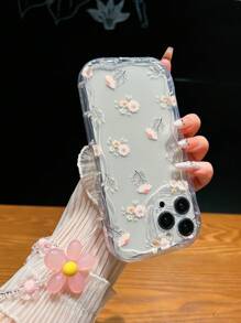 1pc Transparent Floral Phone Lanyard Strap, Compatible With Apple Phone Case To Prevent Drops Waterproof Shockproof Anti-Fall Scratch Resistant - Clear - View 4
