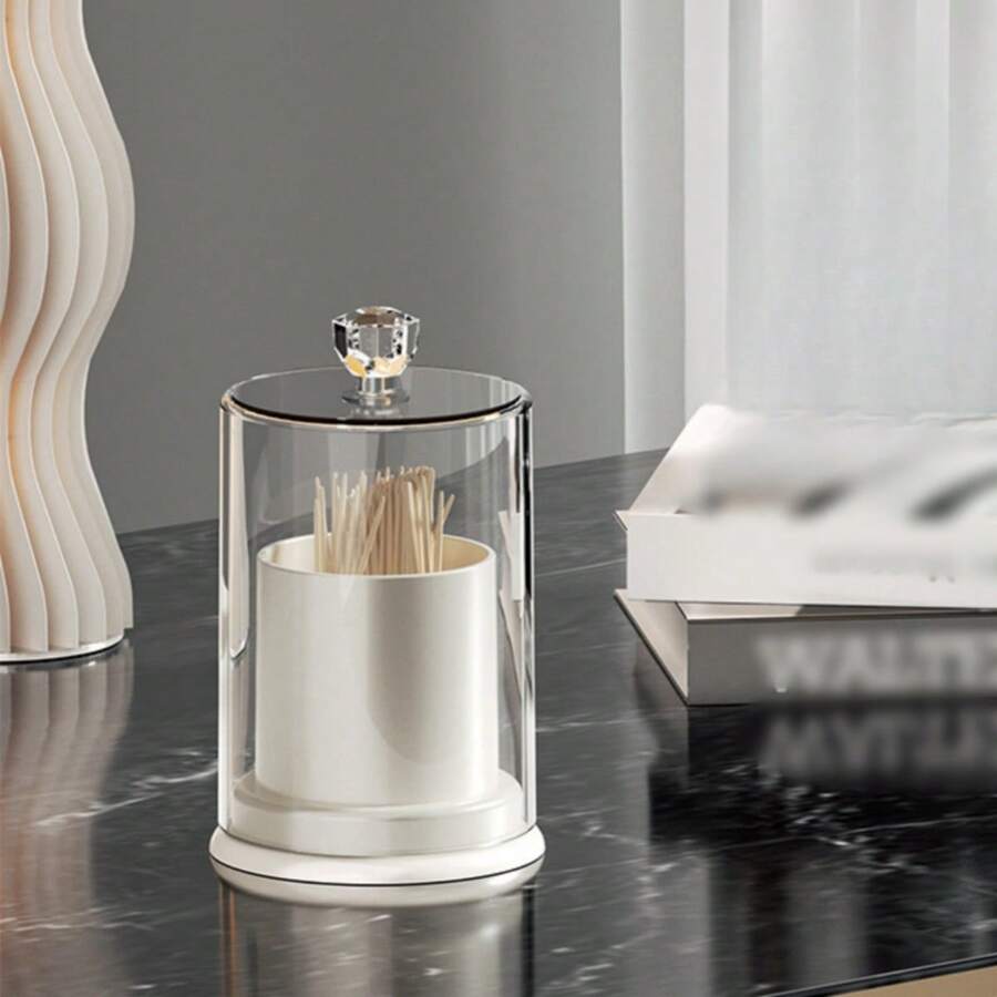 1 件客厅卧室白色化妆棉收纳盒餐厅牙签盒牙线盒桌面防尘牙签架美容收纳整理 - 白色 - 查看 1