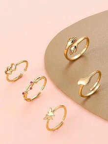 Set Of 6 Fashionable Open Heart Toe Rings For Women, Including Butterfly Adjustable Knuckle Rings And Beach Foot Rings - 6 Piece Set - View 2