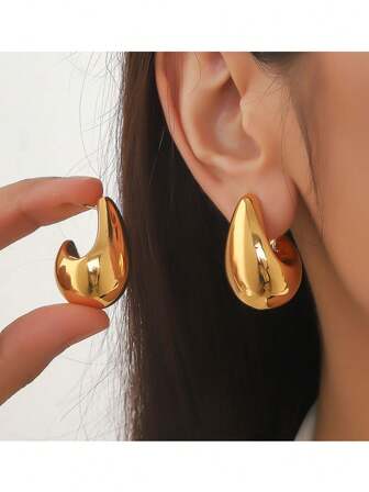 1 对简约金属耳钉，新时尚个性化小 C 形耳环，独特水滴设计，适合女性日常佩戴
