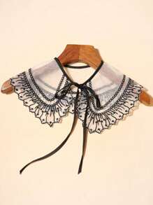 1pc Women Fashion Palace-Style Retro Floral Embroidered Detachable Collar For Dating Party Outfits Accessories Women - Black and White - View 15