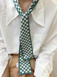 新款時尚設計師女士絲帶長圍巾，心形印花女士手提袋手提帶絲帶圍巾女孩頭髮絲帶頭飾綠色棕色 - A - 查看 2