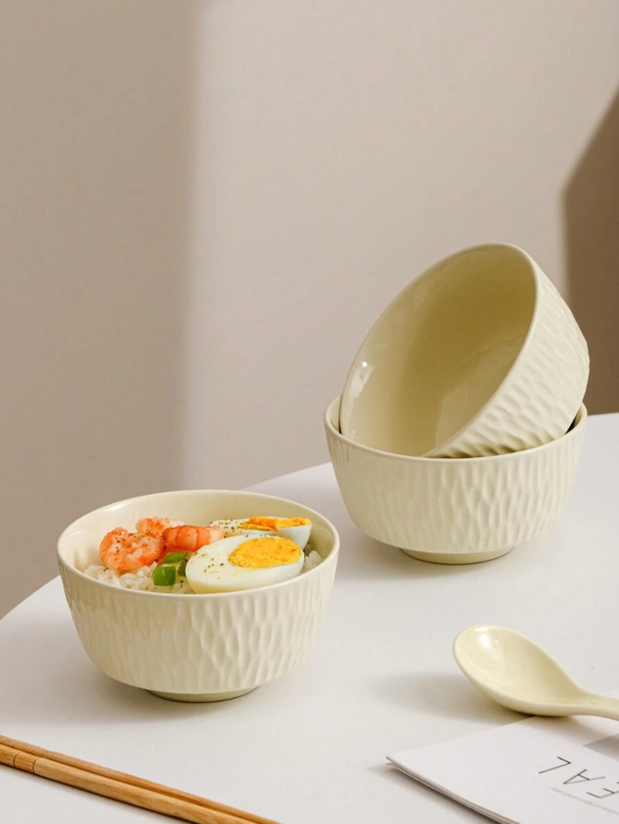 Set Of 4 Yellow Ceramic Bowls For Rice, Fruit Salad, Desserts - Home, Restaurant Use - Yellow - View 1