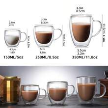 2/4pcs Double-Layer Glass Coffee Mugs, Transparent Glass Cups, Suitable For Home, Office, Dorm Use, Great Gift For Mother - Transparent - View 2
