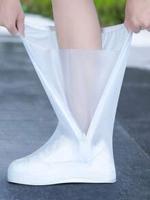 1pc White High Tube Rainproof Thickened Anti-Slip Shoe Cover Made Of PVC For School,Office,Household,Travel, Back To School Supplies