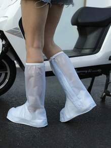 1pc White High Tube Rainproof Thickened Anti-Slip Shoe Cover Made Of PVC For School,Office,Household,Travel, Back To School Supplies