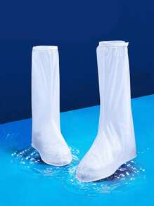 1pc White High Tube Rainproof Thickened Anti-Slip Shoe Cover Made Of PVC For School,Office,Household,Travel, Back To School Supplies