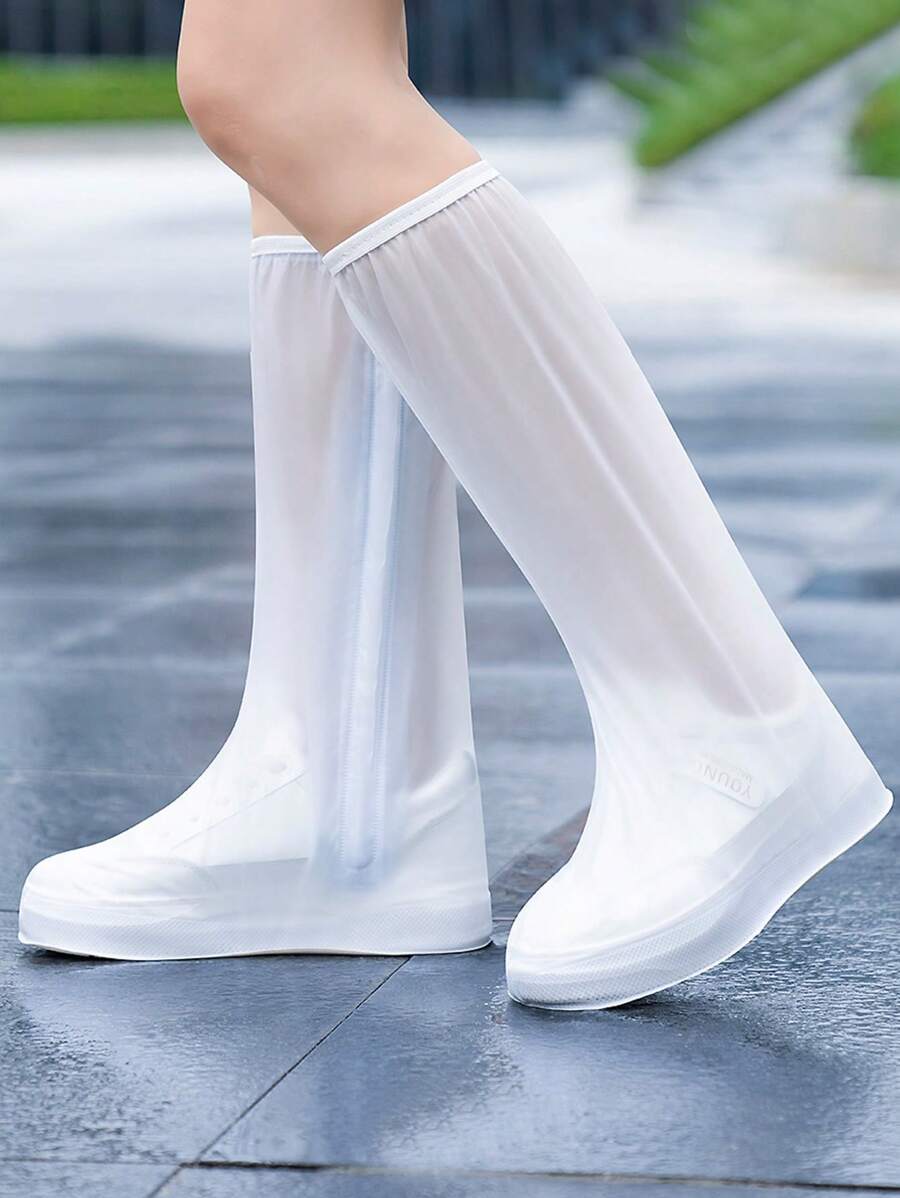 1pc White High Tube Rainproof Thickened Anti-Slip Shoe Cover Made Of PVC For School,Office,Household,Travel, Back To School Supplies