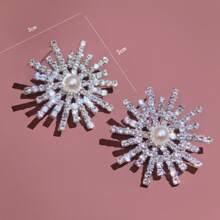 1 Coppia di orecchini di moda da donna decorati con strass a forma di cuore pieno, adatti per feste e uso quotidiano, San Valentino