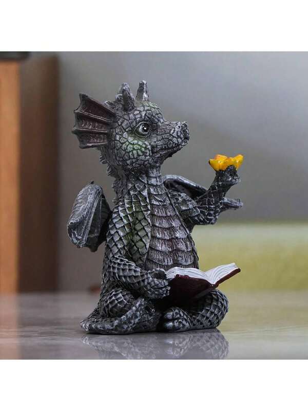 1 pieza Adorno de Dragón Mini Leyendo Libro, Estatua de Resina Artesanal, para Estantería Hogar Sala de Estar Oficina Decoración, Exhibición de Mesa Entrada Decoración, 3.54"*2.65"*3.94" Mejor Regalo