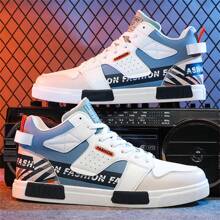 Verão Novos Sapatos Masculinos Grandes de Tênis Esportivos de Cano Alto Versáteis e Estilosos de Estudantes Casual Tênis Masculinos Confortáveis para Atividades Ao Ar Livre e Uso Diário - Branco e azul - Visão 3