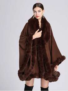 Elegant 1pc Ladies' Multicolored Faux Cashmere & Collar Knitted Cape Shawl, Windproof & Sunproof, Warm And Soft, Suitable For Daily Wear, Party, Festival, Banquet - Black - View 10