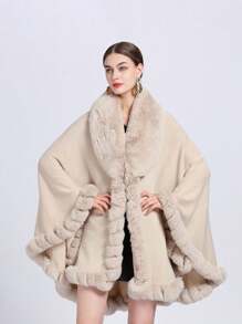 Elegant 1pc Ladies' Multicolored Faux Cashmere & Collar Knitted Cape Shawl, Windproof & Sunproof, Warm And Soft, Suitable For Daily Wear, Party, Festival, Banquet - Black - View 5