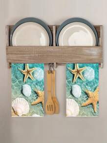 2pcs 400gsm Thick Super Soft Microfiber Starfish & Shell Printed Modern Minimalist Design Water-Absorbing Non-Shedding 17.7"X27.6" Rectangular Towels, Versatile For Kitchen, Bathroom, Living Room, Bedroom, Great Gift For Parents And Friends