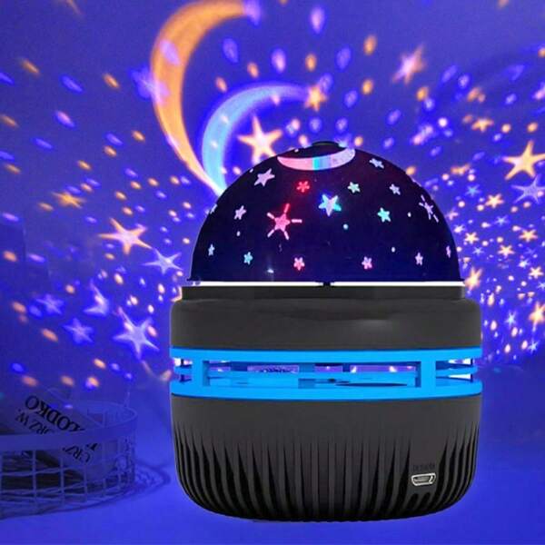 Luminaria Mini Com Projeções Espaciais Ou Reflexos Abajur Infantil Céu Estrelado Lua Usb Compacta Iluminação Colorida 360º
