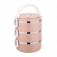 Hộp cơm trưa Bento 3 lớp bằng thép không gỉ, Hộp đựng thức ăn tròn di động - xanh quân đội - Xem 6