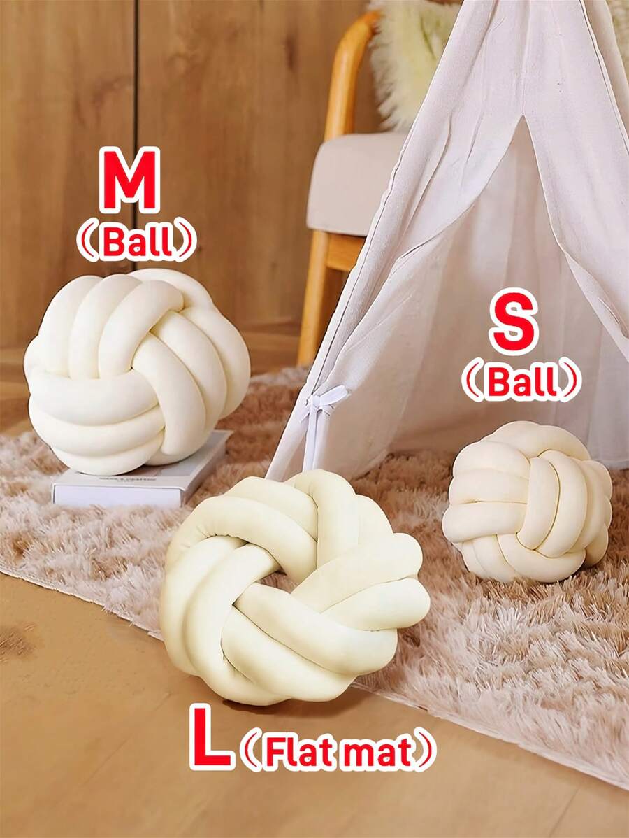 1只打結狀乳白色裝飾枕頭,適用於家居、臥室裝飾 - 米色 - 查看 1