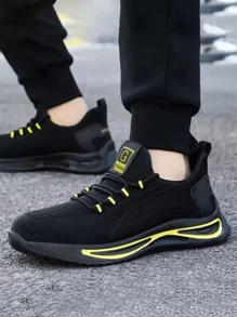 Zapatos de trabajo de seguridad de malla transpirable negros de moda para hombres, zapatos de trabajo antigolpes y a prueba de golpes, zapatillas de deporte casuales - Amarillo - Ver 1