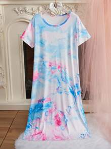 Tie-Dye Print Casual Round Neck Bodycon Dress