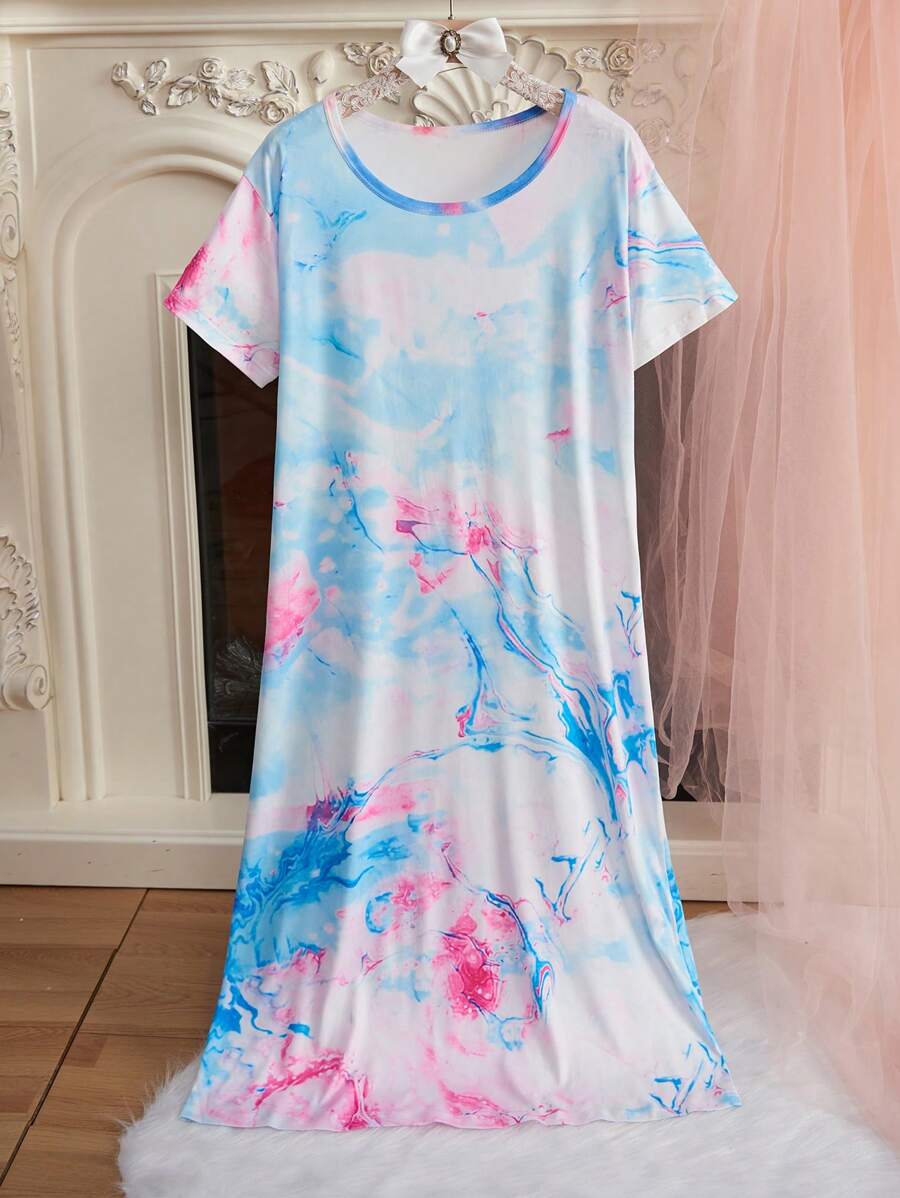 Tie-Dye Print Casual Round Neck Bodycon Dress