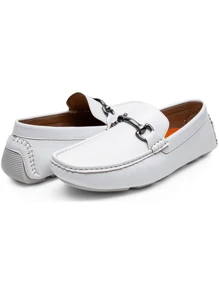 SHOESMALL Men's White Slip On Loafers Driving Shoes For Men Casual Penny Dress Loafers - trắng - Xem 4