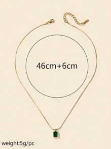 1pc Men Fashionable Exquisite Stainless Steel Round Snake Chain Square Green Cubic Zirconia Pendant Necklace