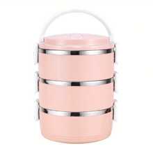 Hộp cơm trưa Bento 3 lớp bằng thép không gỉ, Hộp đựng thức ăn tròn di động - xanh quân đội - Xem 4