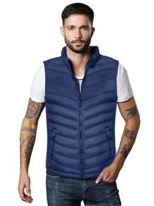 MILAN Sleeveless Zipper Padded Coat - Navy Blue - View 1