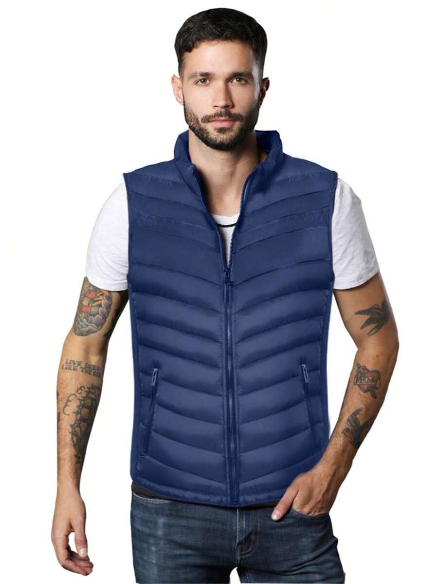 MILAN Sleeveless Zipper Padded Coat - Navy Blue - View 1