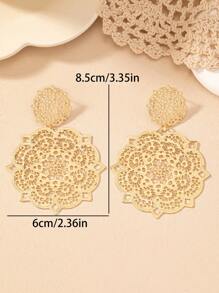 2pcs Exaggerated European & American Hollow Flower Metal Pendant Earrings, Suitable As Women's Gift, Fashionable & Versatile