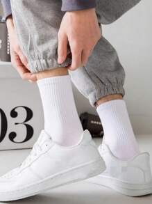 Sports Outdoor 10pairs/Pack Unisex Solid Color Mid-Calf Compression Socks For Outdoor Sports And Travel