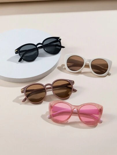 4 件儿童 PC 椭圆形箭头猫眼时尚眼镜套装，适合外出和装饰