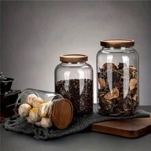 1 pieza Frasco grande de vidrio con tapa hermética para harina, granos, café, pasta y talla grande, herramienta de cocina, utensilios de cocina, accesorios de cocina, suministros de cocina del hogar, botella de vidrio
