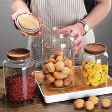 1 pieza Frasco grande de vidrio con tapa hermética para harina, granos, café, pasta y talla grande, herramienta de cocina, utensilios de cocina, accesorios de cocina, suministros de cocina del hogar, botella de vidrio