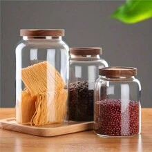 1 pieza Frasco grande de vidrio con tapa hermética para harina, granos, café, pasta y talla grande, herramienta de cocina, utensilios de cocina, accesorios de cocina, suministros de cocina del hogar, botella de vidrio