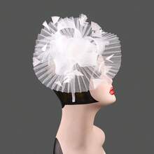 1pc Women Mother's Day Gift Mesh Pleated Fold Flower Fasciantor Hat Gorgeous Bride Fashion Cocktail Tea Party Headwear With Feather Flower Hair Accessories Halloween