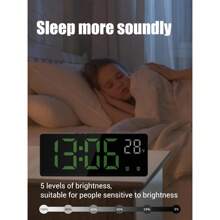 卧室数字闹钟，带温度显示、双闹钟、自动调光器、7.3 英寸屏幕、语音控制、可调亮度、贪睡、儿童、老人、家庭和办公室使用的基本数字时钟、家居装饰、房间装饰 - 綠色 - 查看 8