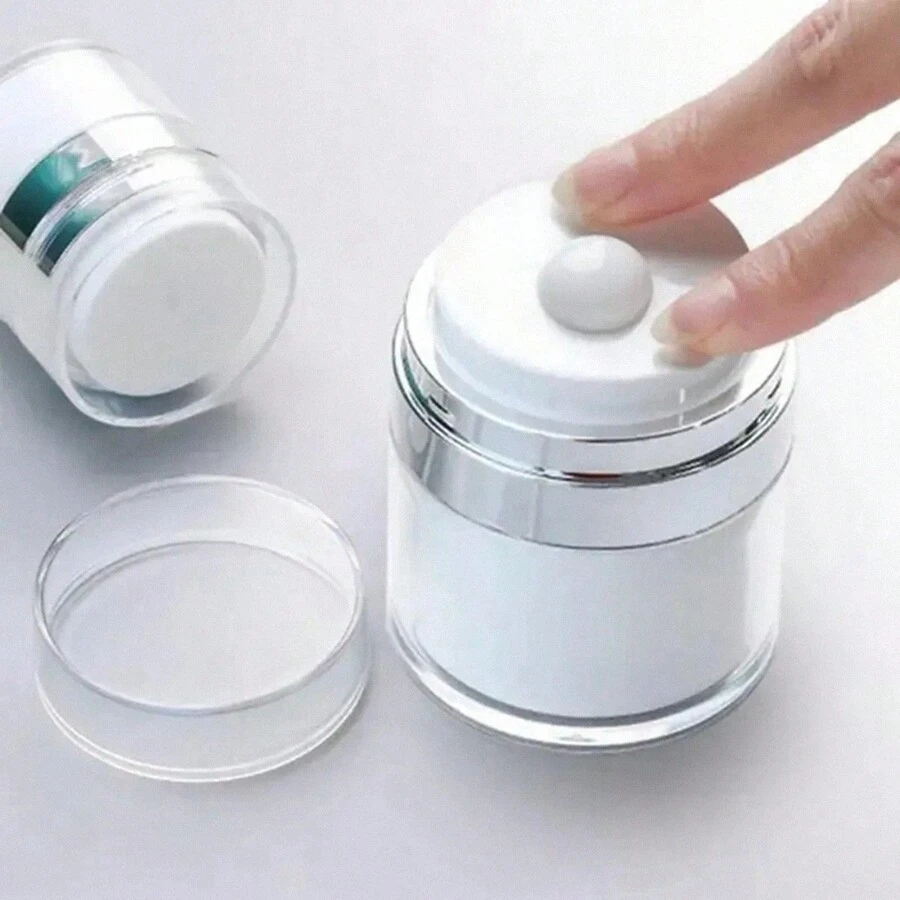 1 pieza Botella con bomba de vacío vacía, tarro recargable para crema, envase de tamaño portátil para crema y loción, adecuado para viajes, decoración del hogar y el baño, de vuelta a la escuela - Blanco - Ver 1