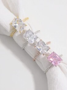 1個優雅浪漫的大人工方形石頭雞尾酒戒指,附925純銀戒指帶,適合訂婚、派對、婚禮、約會和送禮 - 玫瑰金 - 查看 1