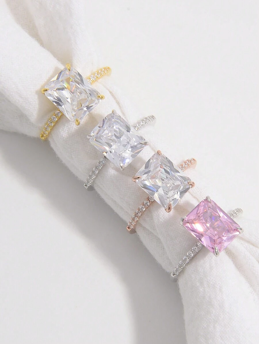 1個優雅浪漫的大人工方形石頭雞尾酒戒指,附925純銀戒指帶,適合訂婚、派對、婚禮、約會和送禮 - 玫瑰金 - 查看 1